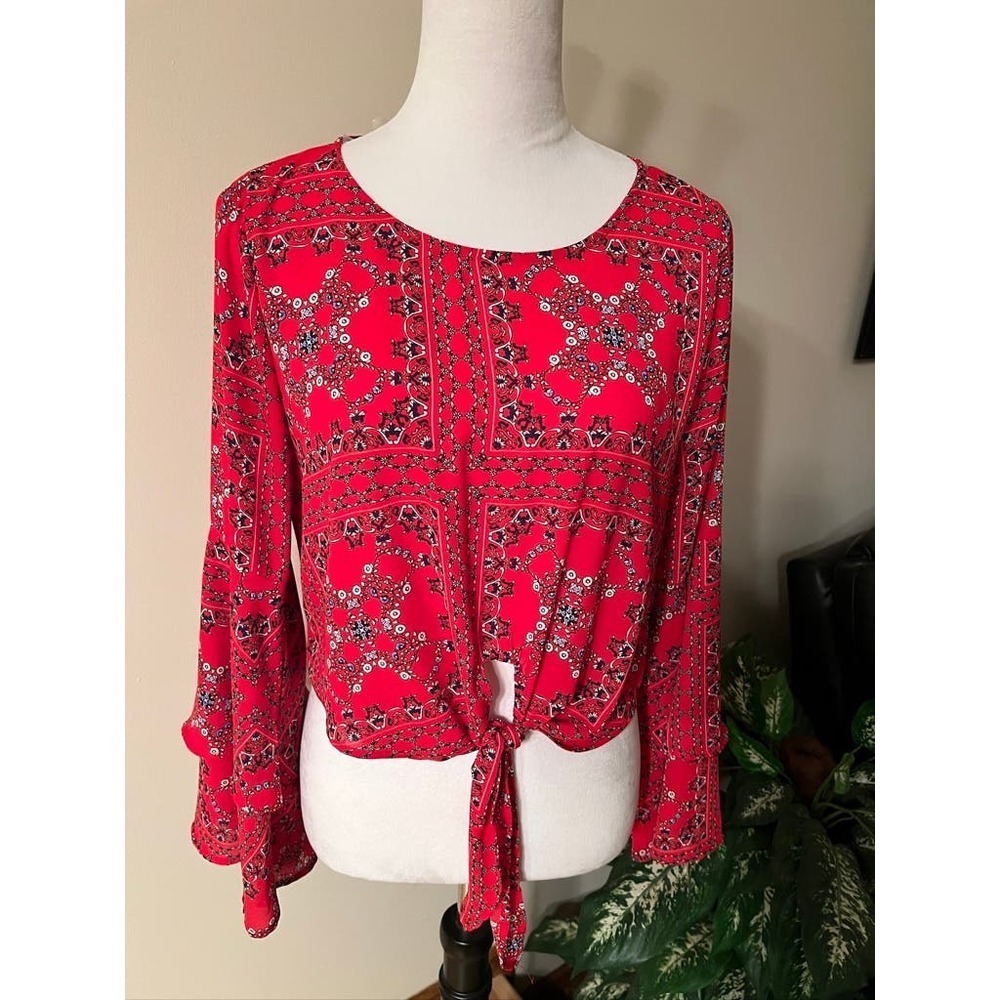 Altar'd State Red Patterned Blouse - Picture 2 of 6
